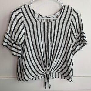 Potters Pot White & Black Striped Short Sleeve Blouse